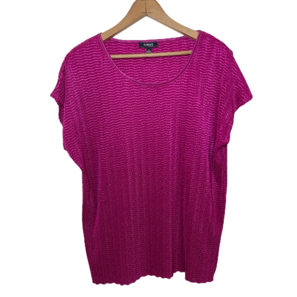 Hot Pink Stretch Blouse Lightweight Top Scalloped Hem 1X